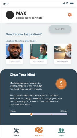 Medium-fidelity wireframe of the custom profile with interests and account totals.